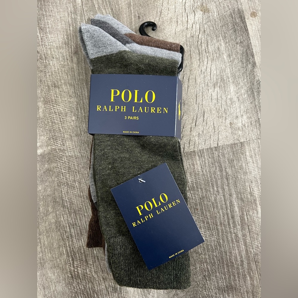 🆕POLO RALPH LAUREN MEN'S CREW SOCKS 3 PAIRS STYLE #ZP899873PKN OLAST SIZE 6-12